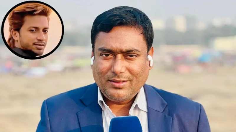 সাভার প্রেসক্লাবের সভাপতি নাজমুল হুদা ও ইনসেটে গ্রেপ্তারকৃত সাব্বির আহমেদ। ছবি: সংগৃহীত
